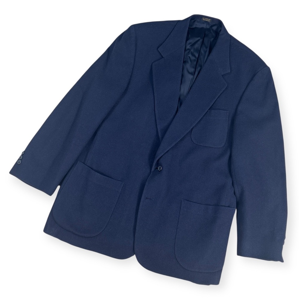 VTG Eddie Bauer Mens Navy Blue 100% Camel Hair Blazer Sport Coat Size Large